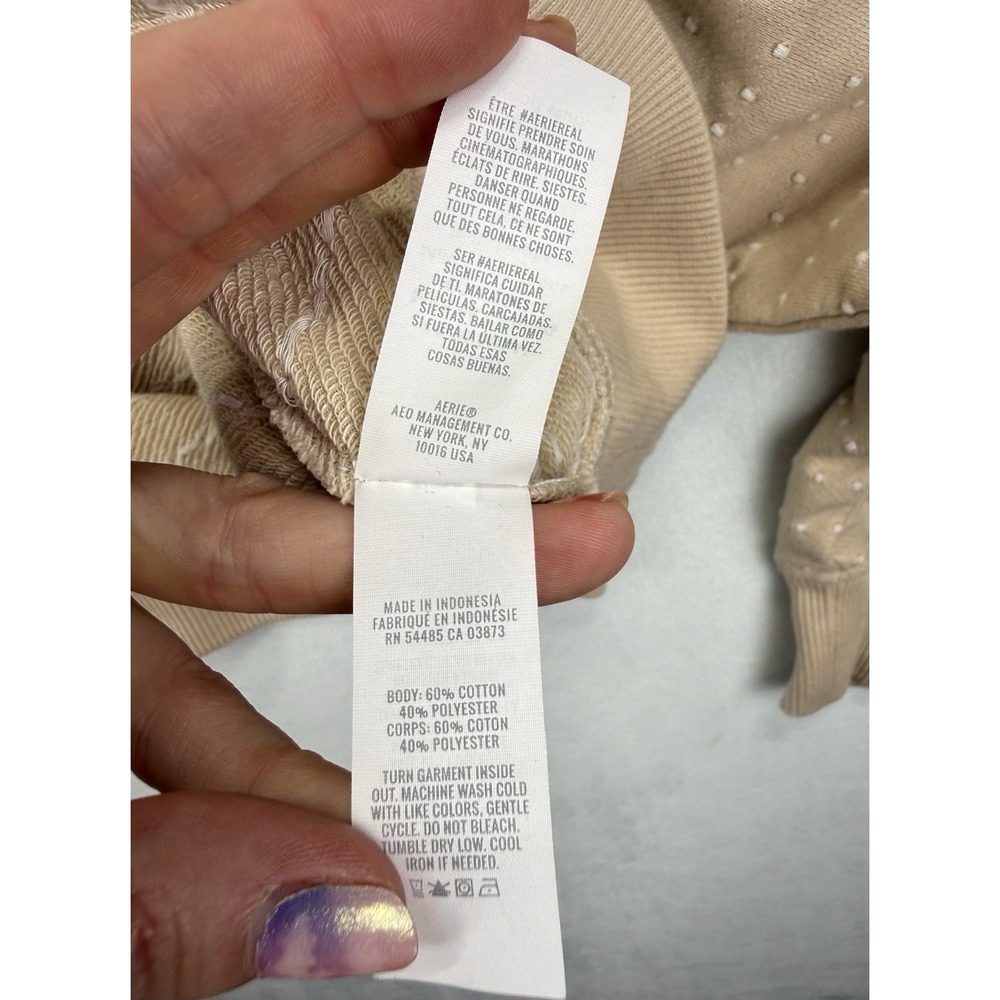Aerie Take It‎ Easy Cropped Boxy Oversized Sweatshirt S Embroidered Boho Whimsy - Picture 11 of 14